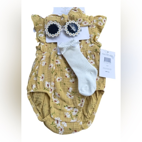 Rachel Zoe Yellow Floral Baby Romper Set - Picture 1 of 5